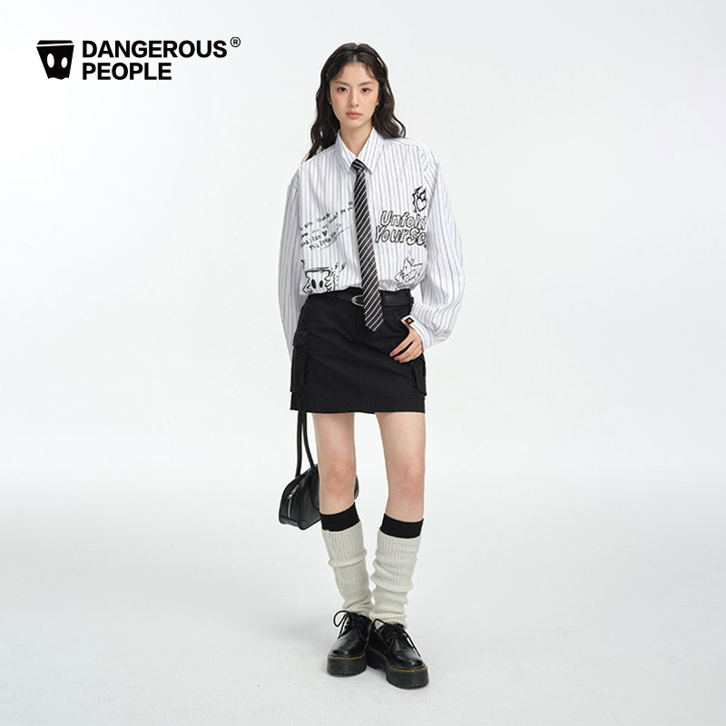Dangerouspeople薛之谦dsp美式街头风条纹涂鸦印花宽松百搭潮衬衫,淘宝优惠券,粉丝福利购,淘宝优惠卷