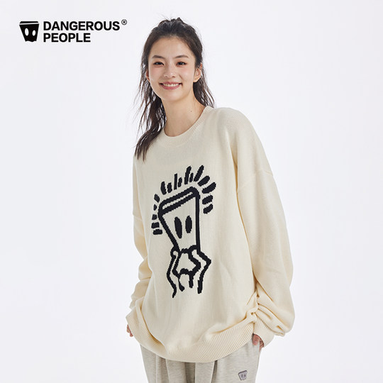 Свободный свитер, ленивый модный вязаный свитер.