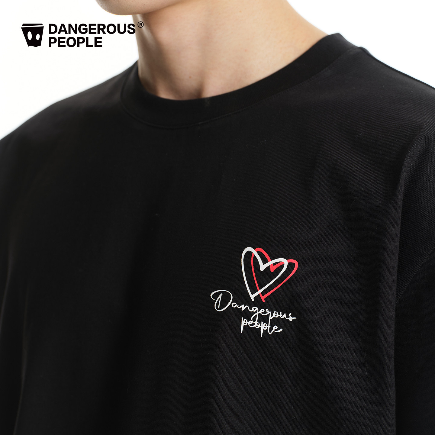 Dangerouspeople薛之谦dsp字母爱心印花短袖全棉落肩情侣T恤