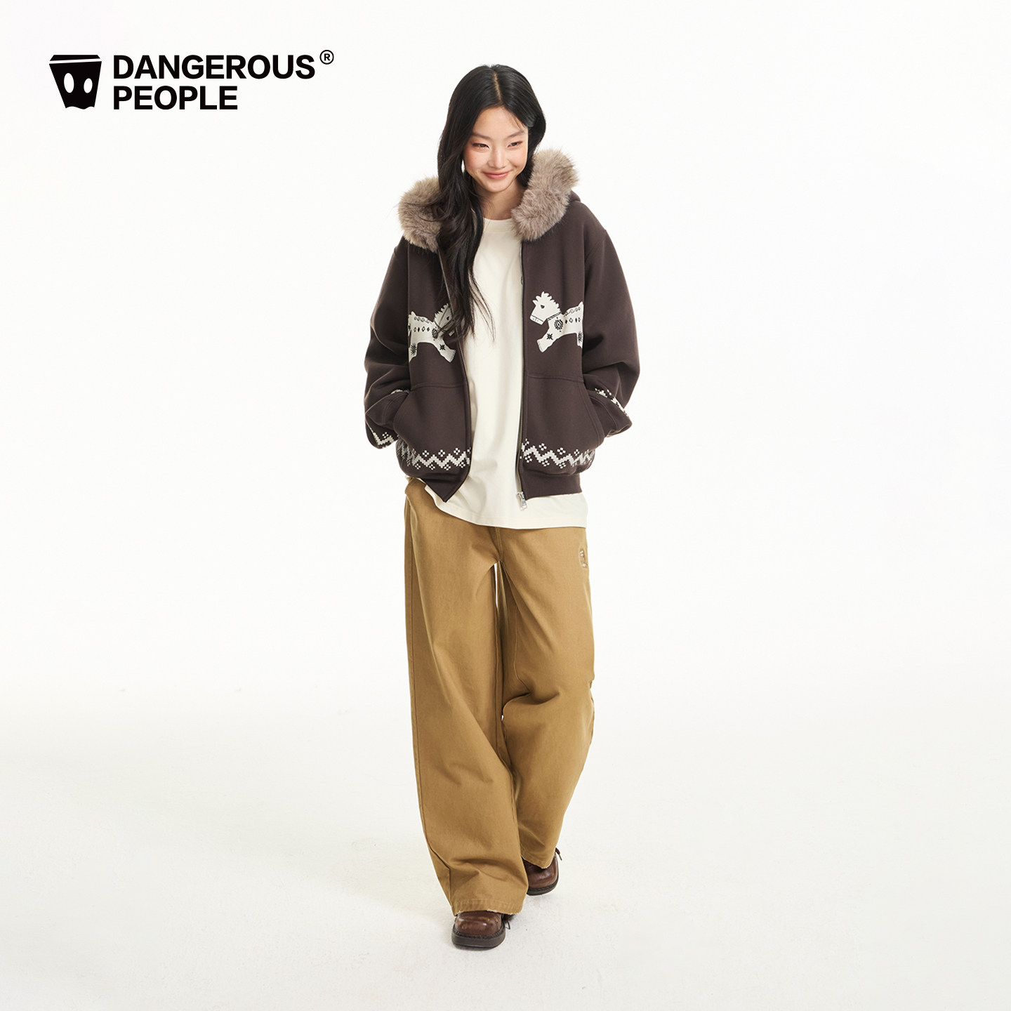 Dangerouspeople薛之谦dsp民族风小马毛领连帽卫衣加绒开衫外套 - 图2