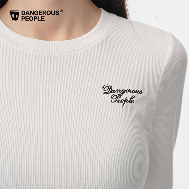 Dangerouspeople薛之谦dsp女装螺纹刺绣logo合身休闲百搭长袖T恤,淘宝优惠券,粉丝福利购,淘宝优惠卷