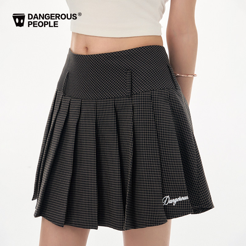 Dangerouspeople薛之谦dsp格纹刺绣百褶裙低腰学院风半身短裙女,淘宝优惠券,粉丝福利购,淘宝优惠卷