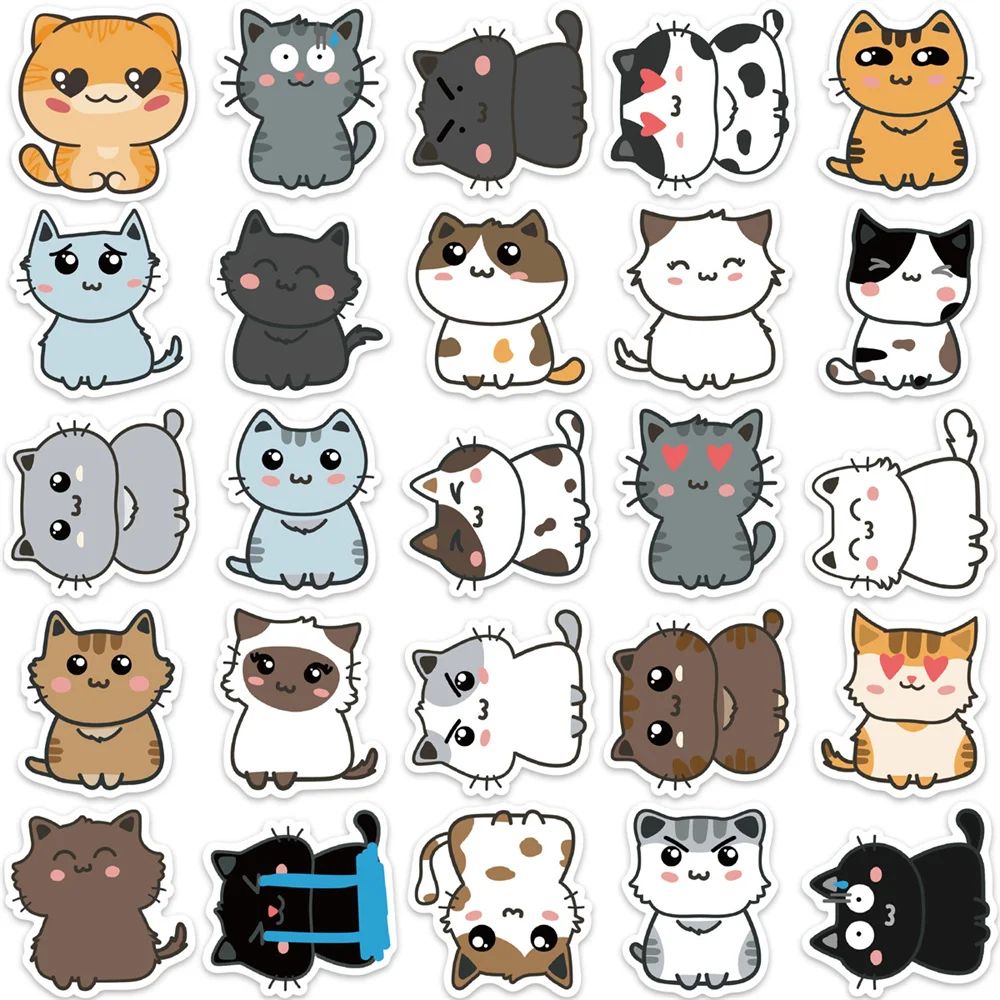 Cute Cat Expression Stickers, Stationery, Suitcase Craft Sup - 图2