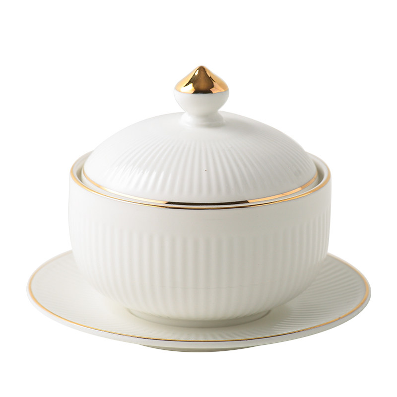 酒店金边陶瓷燕窝隔水炖盅带盖美容院养生粥甜品碗位菜佛跳墙汤盅