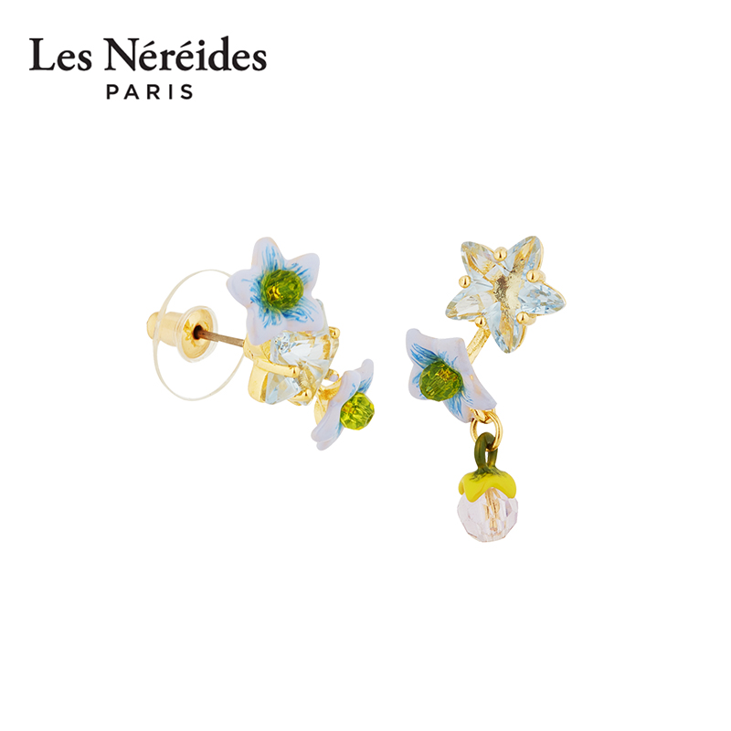 Les Nereides茄梦茉语系列 不对称星星与茉莉花 耳钉多巴胺设计感