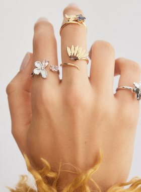 Les Nereides鸢尾花系列 银色百合 可调节戒指