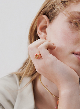 Les Nereides漫步巴比松系列 粉色银莲花 可调节戒指