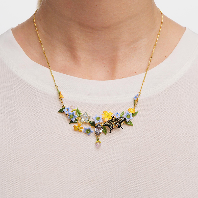 Les Nereides茄梦茉语系列 蝴蝶、茉莉花与星钻 项链
