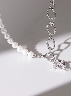 日系george melis徐璐不对称拼接珍珠项链锆石轻奢小众锁骨链