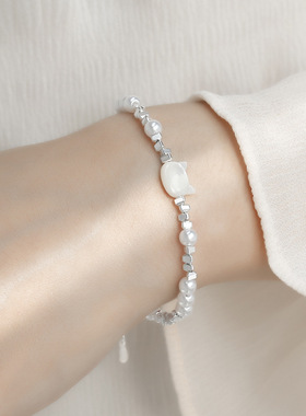 日系george melis碎银珍珠小猫咪手链女时尚百搭清新小众个性