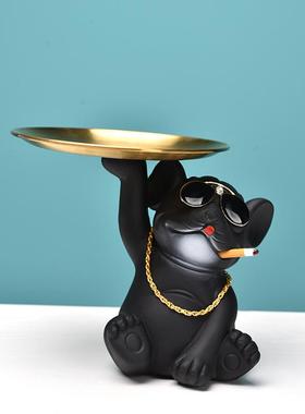 创意轻奢社会狗摆件收纳托盘客厅电视酒柜卧室房间少女心桌面布置