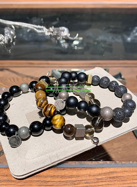 天然黑曜石虎眼石经典弹力手串