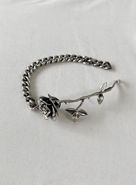 复古纯银ERD风格玫瑰做旧手链