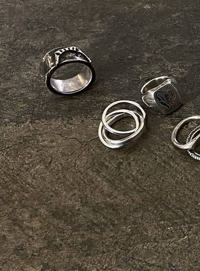 手工锤击纯银四素戒组合戒指