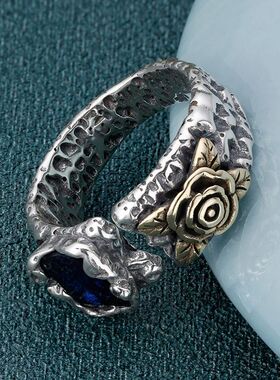 英国TopWhit复古小众陨石坑戒指男士金色玫瑰高级感个性时尚男女