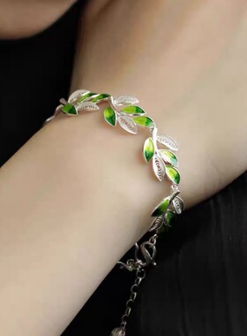 英国TopWhit新中式珐琅滴釉复古国风叶子花丝手链女小众新中式