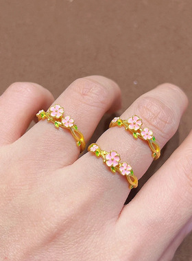 英国TopWhit古风桃花源记小桃醉戒指女小清新文艺花朵指环珐琅