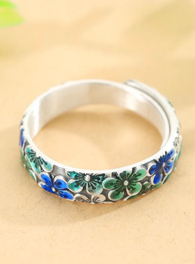 英国TopWhit珐琅款戒指男女同意款梅花复古风国潮民族风食指戒指