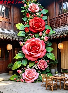 网红巨型玫瑰花墙仿真花艺