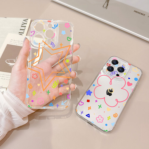 适用于苹果13手机壳新款iPhone15promax线条星星14plus直边透明12mini软硅胶17pro全包xs/xr防摔7/8p超薄6sp - 图2