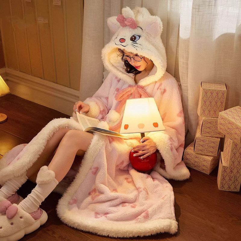 珊瑚绒睡衣睡袍治愈加厚猫耳kt宫蝶玛丽萌宠毛茸茸新款套装甜美 - 图0