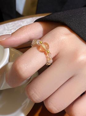 2025新款爆款黄水晶串珠戒指女小众独特食指戒轻奢高级感指环尾戒