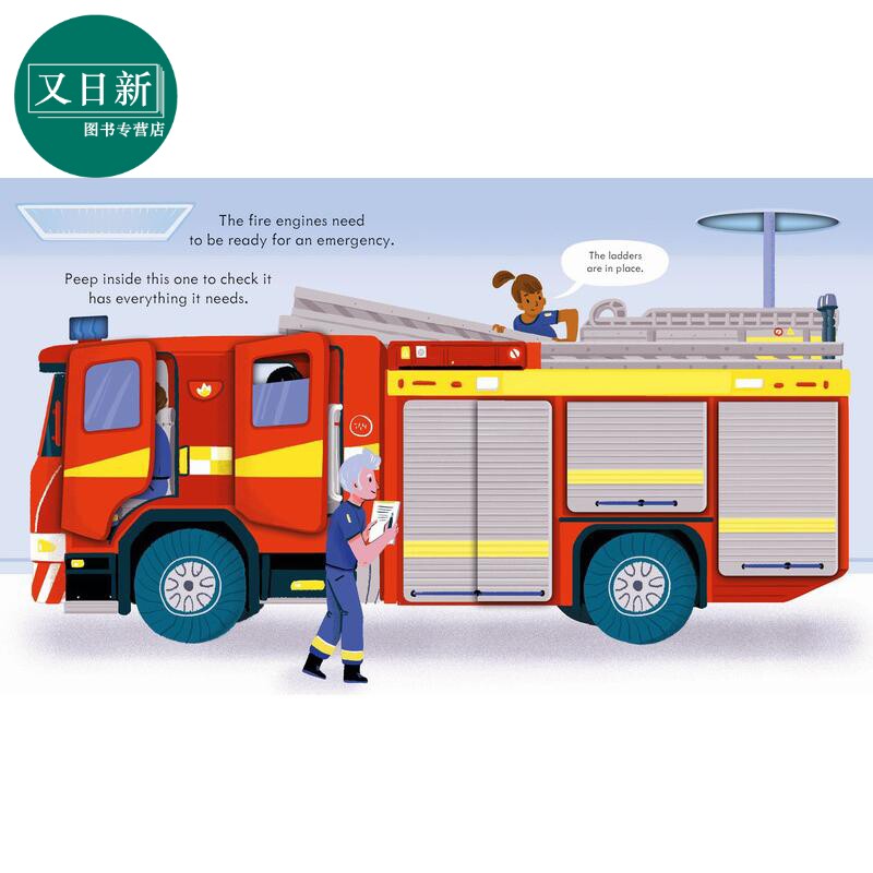 预售 偷偷看里面消防车是怎么工作的Peep Inside how a Fire Engine works 英文原版 儿童纸板书亲子绘本 图画书 进口 又日新
