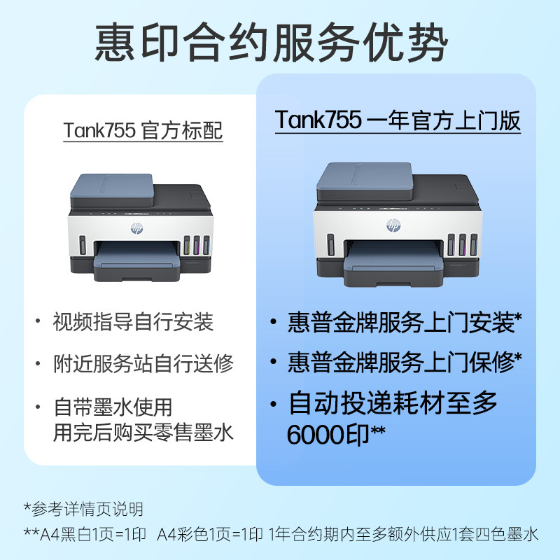 hp惠普tank755彩色手机无线迷连供 惠普打印喷墨多功能一体机