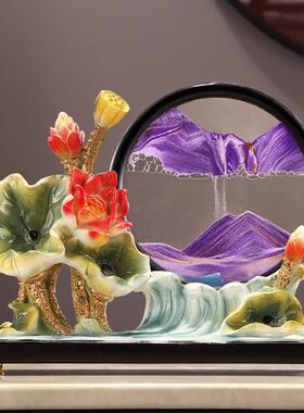 荷花鱼新中式流沙画沙漏客厅玄关隔断装饰品摆件乔迁新居结婚礼物