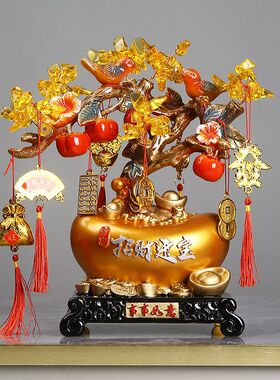 招财进宝黄水晶发财树鹿摆件客厅酒柜电视柜装饰品乔迁新居礼品