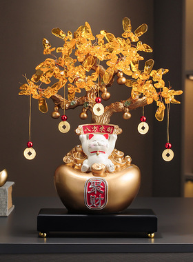 2025新款发财树招财猫套装新中式家居摆件乔迁礼物厂家一件代发