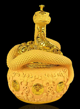 绒沙金摆件招财聚宝蛇年吉祥物家居摆件树脂工艺品跨境外贸出口