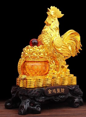 大号公鸡摆件招财金鸡聚宝盆生肖鸡客厅玄关装饰吉祥物家居工艺品