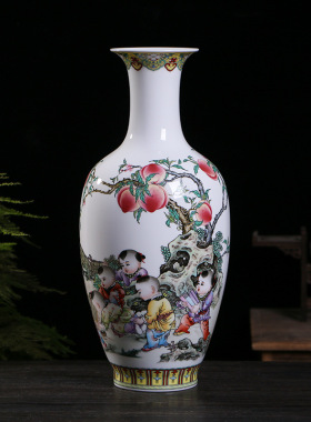 景德镇陶瓷花瓶珐琅彩粉彩中式花瓶办公家居陶瓷摆件工艺品花瓶