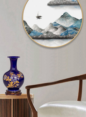 现代中式景泰蓝陶瓷花瓶摆件简约客厅装饰摆件家居书房博古架摆设