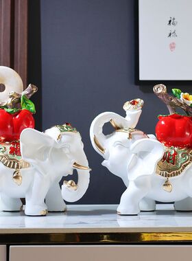 柿柿如意招财大象摆件一对客厅电视柜酒柜家居装饰品乔迁新居礼品