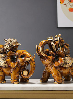 高档木纹大象摆件招财客厅电视柜玄关酒柜装饰办公室开业乔迁礼品