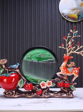 平安喜乐招财鹿摆件现代家居装饰流沙画轻奢客厅艺术沙漏搬家礼物