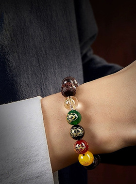 六字真言款小叶紫檀五路财神手链男女款本命年手串礼物批发