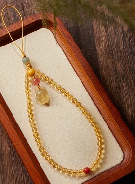 优化黄水晶手机链女合成水晶狐狸复古文艺范手机挂绳挂件小众