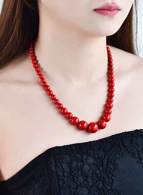 紫金砂朱砂塔链项链女款本命年低含量朱砂项链锁骨链节日朱砂礼物