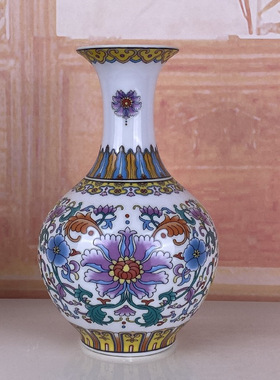 现代中式客厅家居装饰品花瓶摆件夜光陶瓷工艺品创意粉彩插花摆设