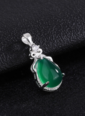 足银999水滴绿玉髓吊坠女