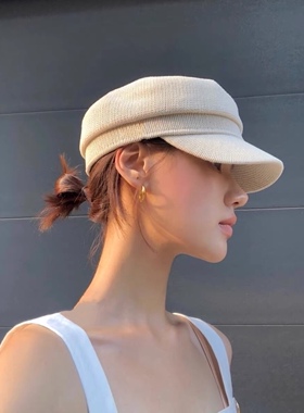 春秋季简约报童帽白色黑色鸭舌帽女休闲遮阳画家帽显脸小八角帽潮