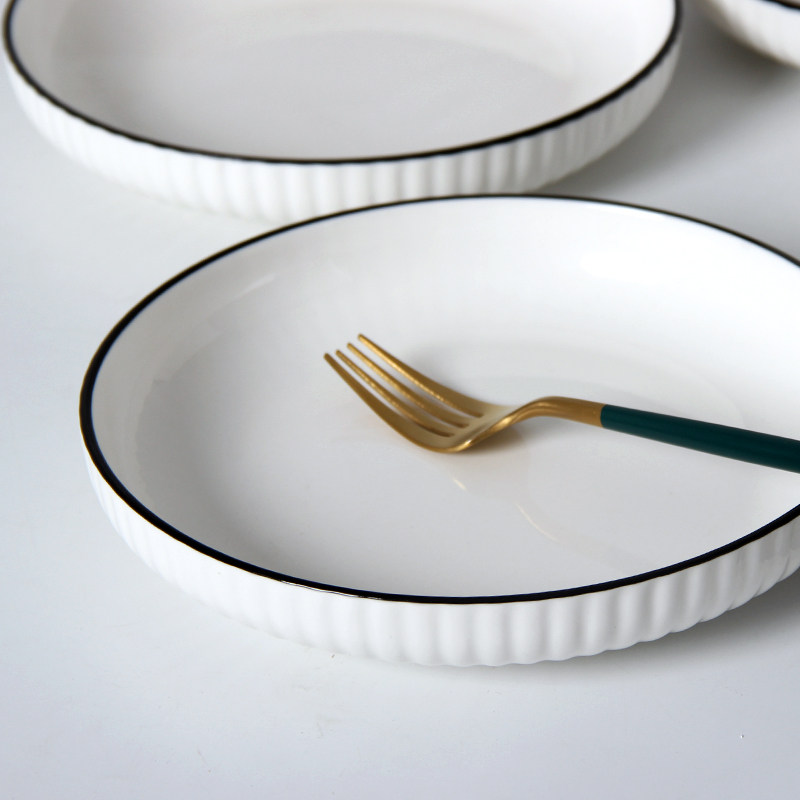 怀瑾北欧风盘子菜盘家用陶瓷碟子黑边线汤盘早餐盘饭盘6个套装,淘宝优惠券,粉丝福利购,淘宝优惠卷