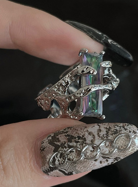 熔岩液态荆棘开口戒指红宝石欧美高级感开口食指甜酷风镂空指环