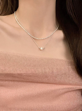 双层叠戴珍珠项链女款气质高级设计感小众颈链锁骨链2023新款