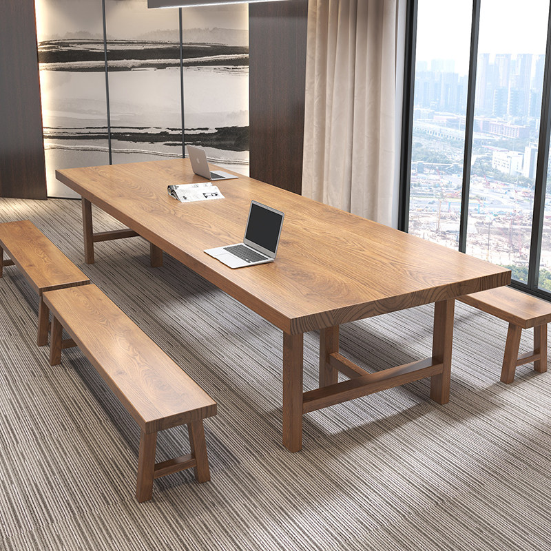 实木会议桌长桌简约现代大型十人办公桌椅组合长条桌子工作台定做