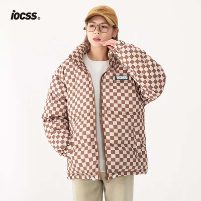 iocss买一发三件！棋盘格立领棉服秋冬季全套青少年潮牌保暖