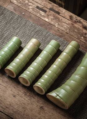 绿色陶瓷仿竹子花瓶花插中式样板房家居软装配饰创意插花竹筒花器